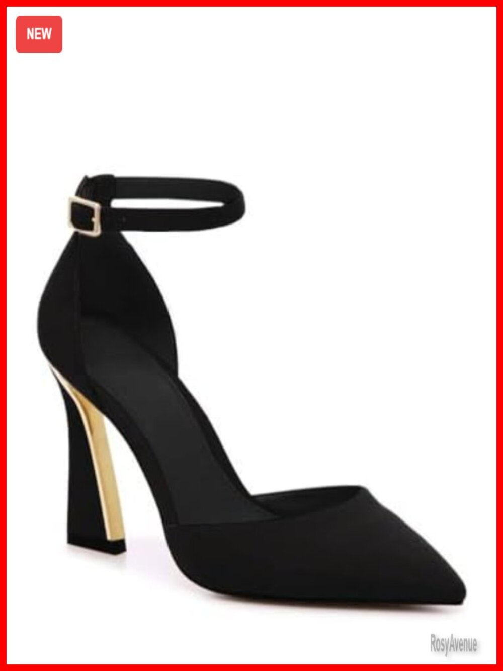 Womens Pointed Closed Toe High Heels Ankle Strap Pumps Faux Leather Dress Heels